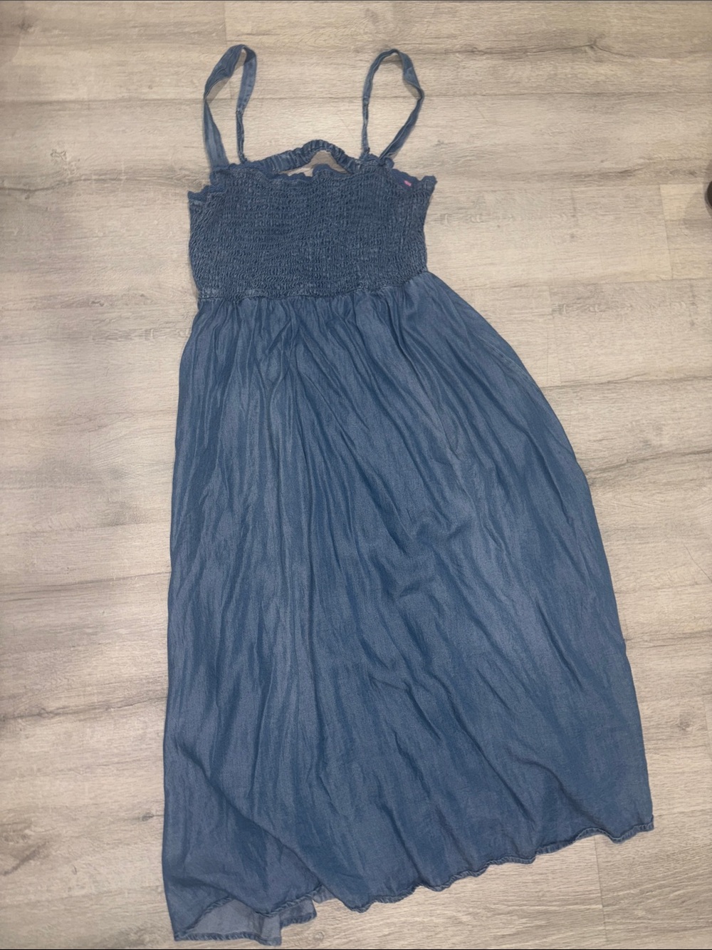 Smocked Strap Maxi Dress in Navy Blue